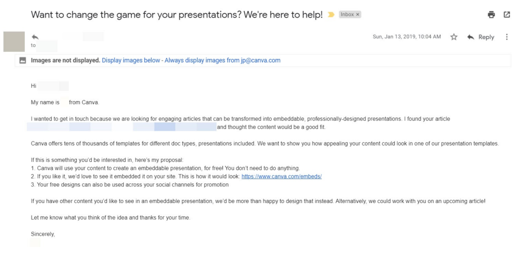 Portrait of Canva Outreach Example